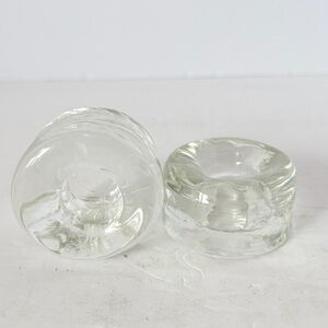 Set of 2 Vintage Orrefors Crystal Puck Candle Holders – Minimalist Swedish